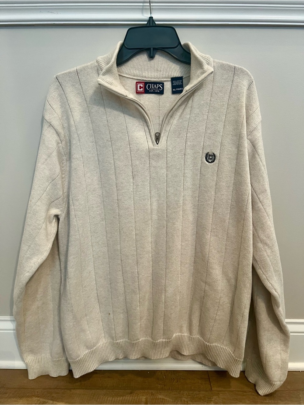 Chaps Cream Ribbed Quarter-Zip Sweater - Picture 2 of 5